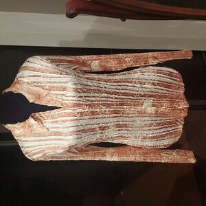 CACHE Vintage Longsleeve Pucker Blouse. Copper & White Size Medium.